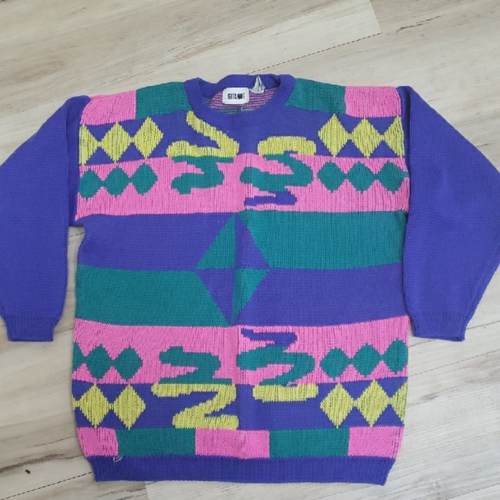 Gitano Vintage 80s Colorful Geometric Sweater
